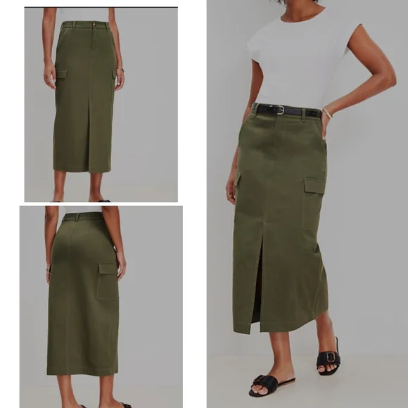 Ann Taylor LOFT Military Green Cargo Skirt Women's Size 10 Open Front - Picture 1 of 16